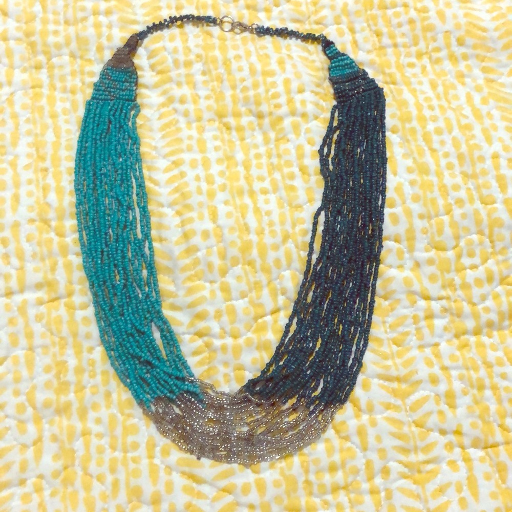 Ocean colored handmade bead necklace